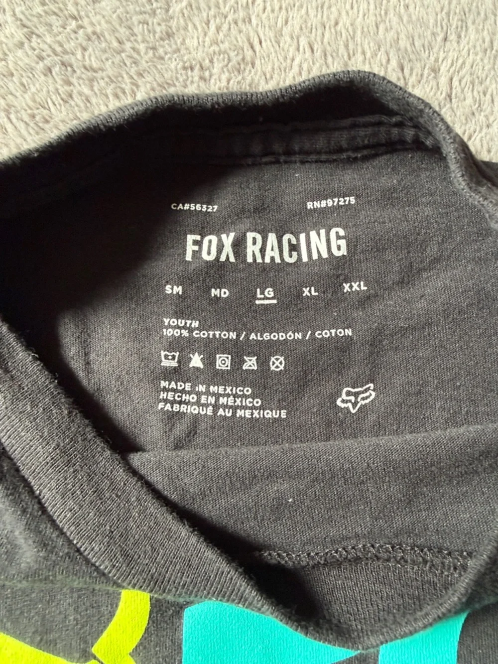 Fox Racing Shirt Tee Long Sleeve Cotton Black Front Logo Youth Large